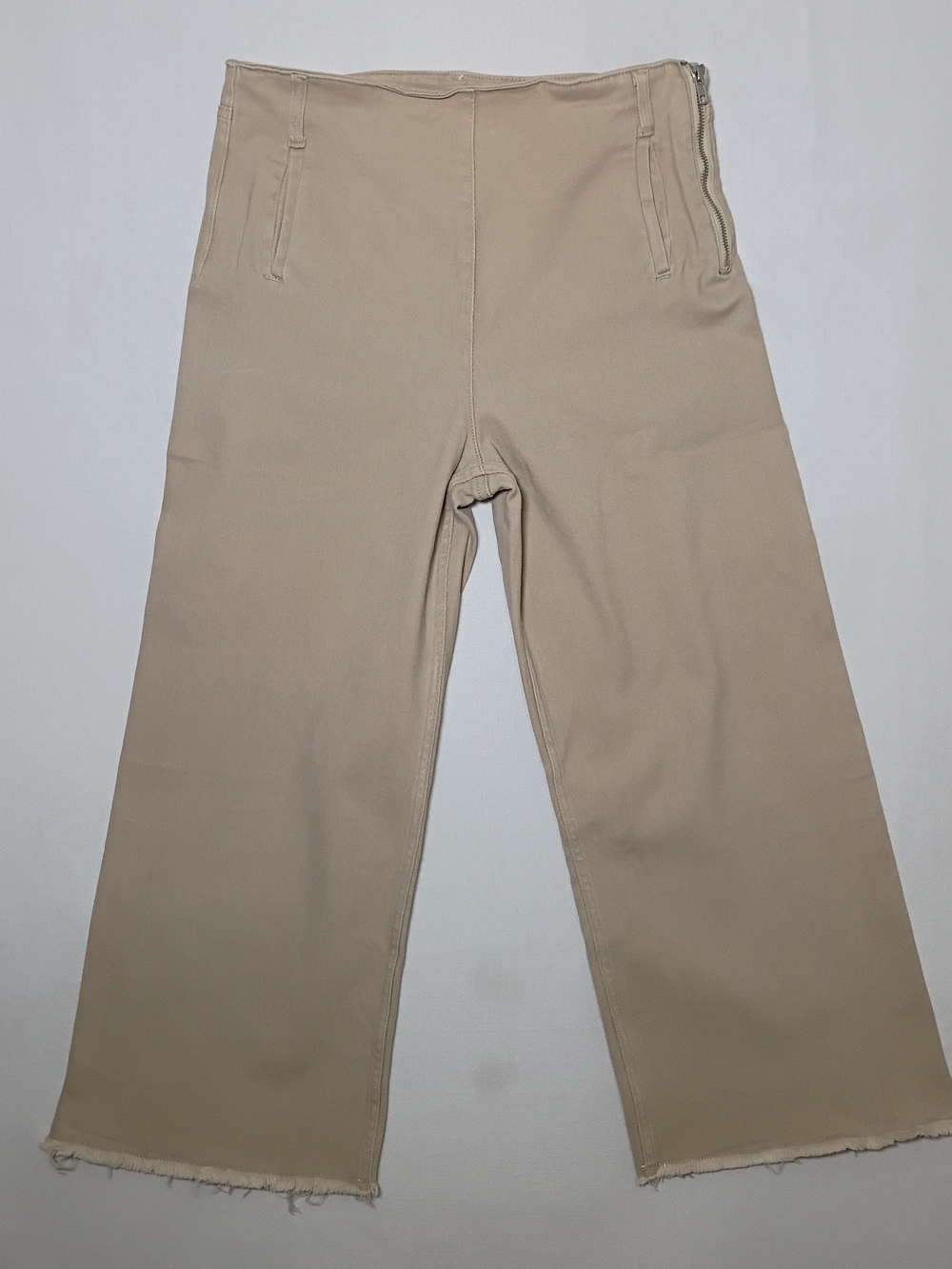 Grade & Gather Womens Wide Leg Raw Hem Twill Pants Large Beige 32X25 Stretch